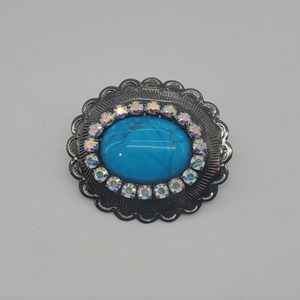 JUMBO BLUE TURQUOISE RHINESTONE CONCHO RING